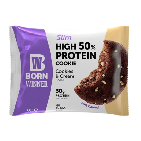 BORN WINNER SLIM COOKIE HIGH PROTEIN 50% FARA ZAHAR CIOCO PEPITE 60g