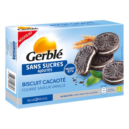 GERBLE FARA ZAHAR ADAUGAT BISCUITI CACAO CU CREMA DE VANILIE,176g